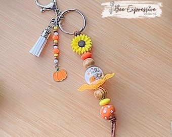 Hello Fall Keychain: Beaded Tassel with Pumpkin Charm