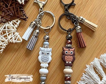 Handmade Owl Keychain: White or Brown, Lobster or Swivel clasp