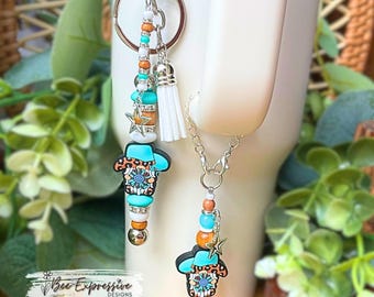 Handmade Western Gnome Keychain & Tumbler Charm Set: Beaded Tassel, Star Charm