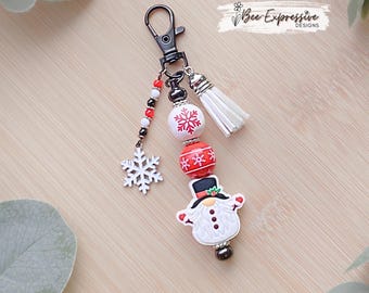 Handmade Winter Gnome Keychain: Beaded Tassel with a Snowflake Charm, Swivel Clasp