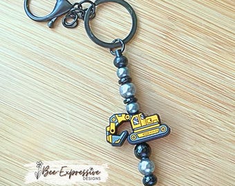 Handmade Excavator Keychain: Beaded Bag Charm
