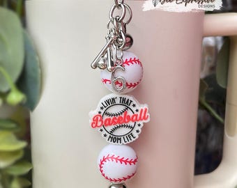 Baseball Mom Tumbler Charm, Custom Jersey Number, Acrylic Bead Chain