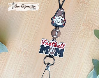 Handmade, Football Mom Lanyard: Beaded, Gnome, Breakaway Clasp