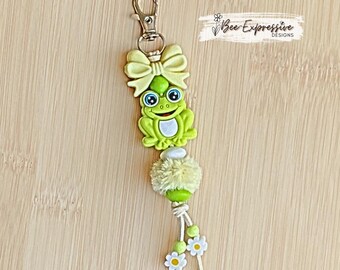 Handmade, Frog and Yellow Bow, Keychain: Bag Accessory