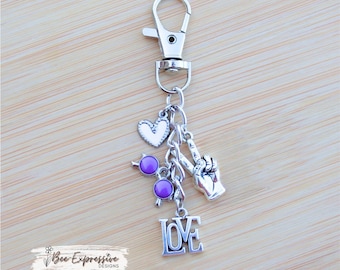 Handmade, Peace / Love, Charm Chain:  Purple Sunglass Charm,  White Heart, Peace Hand