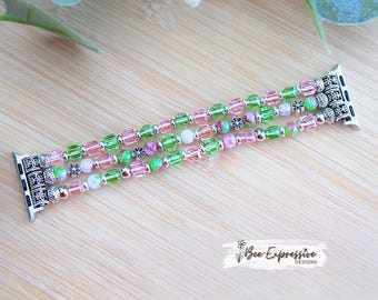 Handmade, Custom, Universal, Floral Watch Bracelet: Flower Metal Beads, Custom Sizes, for Apple and Samsung Watches