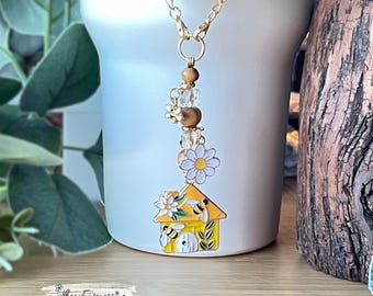 Bumble Bee Tumbler Charm: Gold Chain, Bee & Daisy Charms