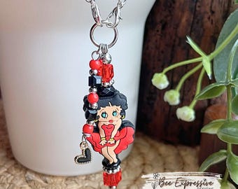 Handmade, Red Dress, Tumbler Accessory: beaded tassel with a black heart charm