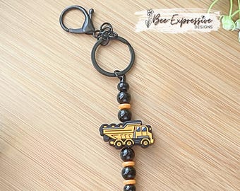 Handmade Dump Truck Keychain: Beaded Bag Charm with Lobster Clasp
