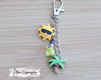 Handmade Summer Charm Chain: Sun, Drink, Palm Tree, Swivel Clasp