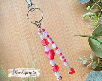 Beaded LOVE Bag Charm: Heart Tassel, Swivel Clasp