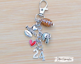 Handmade, Football, Charm Chain: Bag or Stanley Accessory, Football, Helmet, Custom Jersey Number