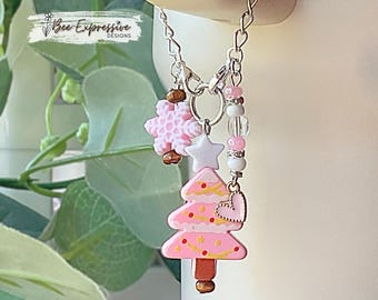 Beaded Christmas Tree Tumbler Charm: Acrylic, Star, Snowflake, Metal Heart Charm