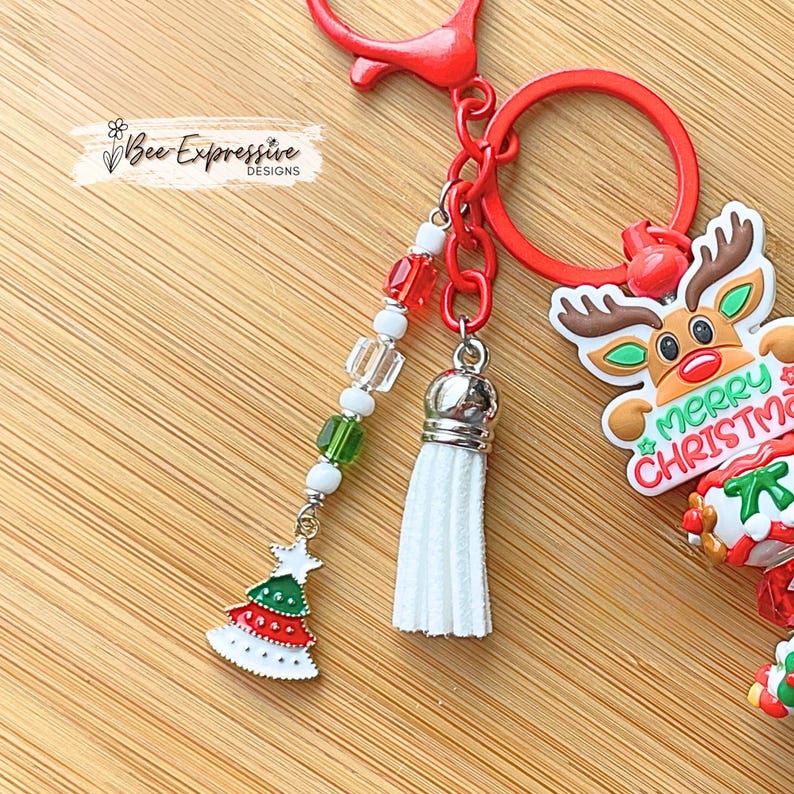 Handmade, Silicone REINDEER, Christmas Keychain Red Lobster Clasp, Bead