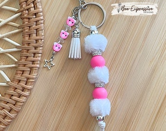 Handmade Pig Keychain: Beaded Tassel, Furry & Silicone Beads