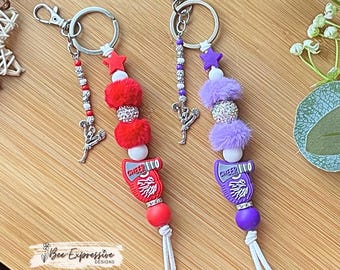 Custom Cheerleader Keychain: Beaded Tassel, Rhinestone & Metal Charm