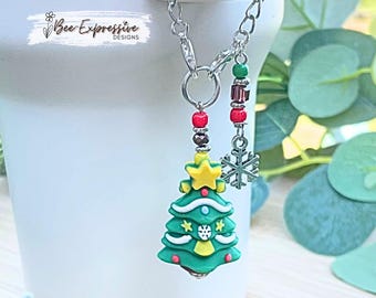 Handmade Christmas Tree Tumbler Charm or Bag Accessory: Beaded tassel with a snowflake charm