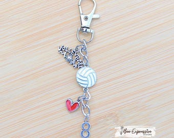 Handmade, Volleyball Mom, Charm Chain: Bag or Stanley Accessory, Charms, Custom Jersey Number