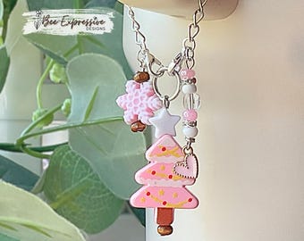 Beaded Christmas Tree Tumbler Charm: Acrylic, Star, Snowflake, Metal Heart Charm