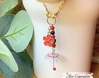Beaded Umbrella Chain for Stanley Tumbler or Bag Accessory: Red Daisy Flower