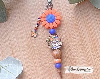 Handmade Scarecrow Keychain: Beaded Tassel, Sunflower Charm