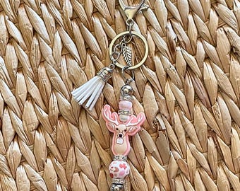 Handmade, Deer Keychain: Beaded Bar, Animal Print Bead