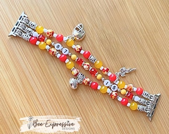 Handmade, Kc Chiefs, Jersey Numbered, Watch Band: Custom Numbers, Metal Charms, Apple Watches