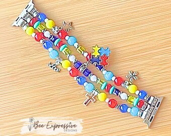 Handmade, Autism, Watch Bracelet for Apple Watches: 5 charms