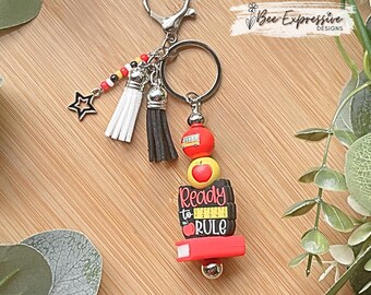 Teacher Keychain: Beaded Tassel with School Bus & Apple Charm