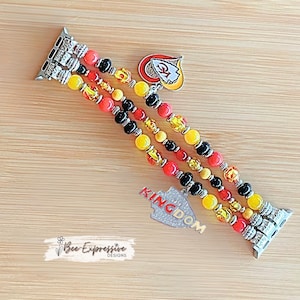 Handmade Kc Chiefs Beaded Watch Band: Kc And Kingdom Charms, For Apple Watches