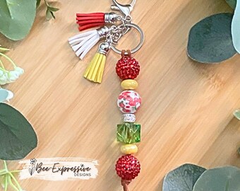 Chunky Rhinestone Beaded Keychain: Acrylic Rondelle Beads & Tassels