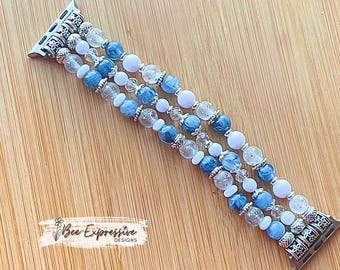 Handmade, Blue & White, Universal Watch Bracelet: For Apple Watches or Customize to Fit