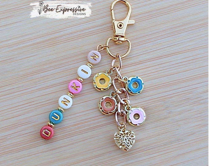 Featured listing image: Handmade, Dunkin, Charm Chain: 4 donut charms, heart charm