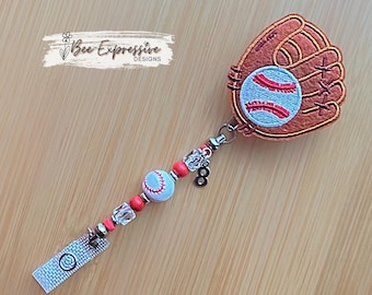 Beaded Baseball Badge Reel: Custom Jersey Number, Metal Clip