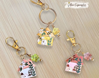 Handmade, Custom Clasp, Cottage House Keychain or Charm Chain: Bees