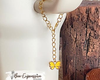 Handmade, Butterfly Charm Chain: Variety of Colors, Gold Toned Chain, Bag Accessory