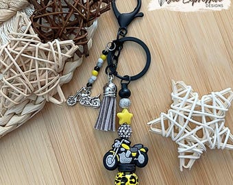 Handmade, motorcycle keychain: charm, star bead