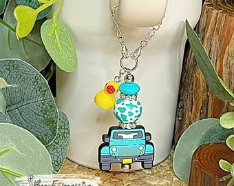 Handmade Turquoise 4x4 Vehicle Tumbler Charm: Duck & Animal Print Bead