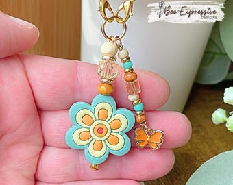 Boho Daisy Tumbler Charm: Beaded Tassel, Butterfly Pendant