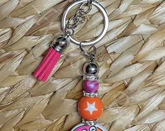 Handmade Donut Keychain: Dd Inspired, Star Bead & Tassel