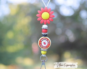 Handmade, Custom Chiefs Football Lanyard: Daisy Flower Bead, Customized Length!