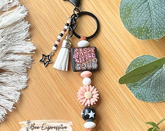 Daisy Beaded Keychain: Suede Tassel, Star Charm