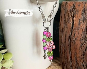 Pink & Mint Tumbler Charm: Acrylic Flower, Cross Charm