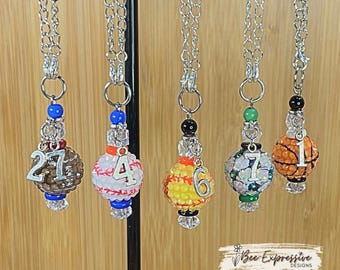 Chunky Beaded Tumbler Charm: Sports Ball & Jersey Number