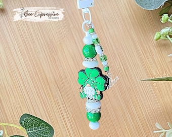 St Patrick's Day Gnome Bag Accessory: Shamrock Beaded Tassel, Love Charm