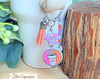 Donut Tumbler Charm, Bag Accessory, Heart Tassel Pendant