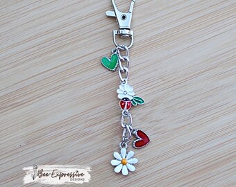 Handmade, Lady Bug, Silver Charm Chain: Hearts, Daisy Flower Charms, Double Sided Pendant