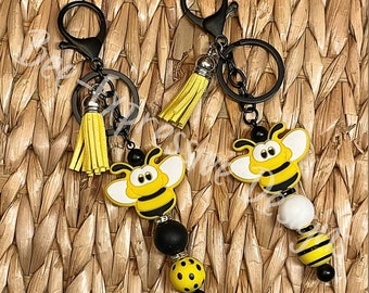 Handmade Bumblebee Keychain: Beaded Bee, Yellow Tassel
