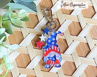 The 4th of July Gnome Keychain or Tumbler Chain:  Swivel clasp, acrylic, wood star beads