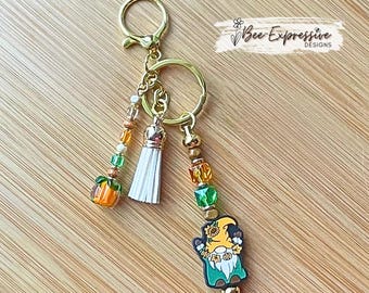 Handmade Fall Gnome Keychain: Beaded Tassel with Pumpkin Charm